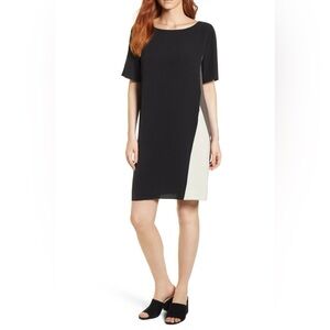 Eileen Fisher 100% Silk Bateau Neck Knee Length Dress Black Silk Crepe– PS/PP